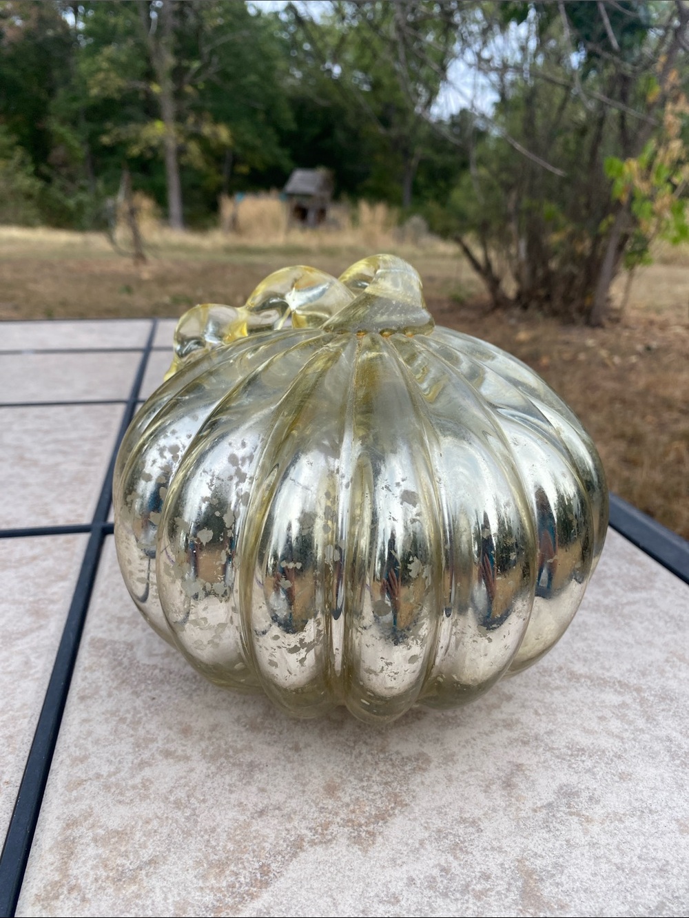 Hand-Blown Mercury Glass Pumpkin Curled Stem Fall Thanksgiving Decor 6" X 7"